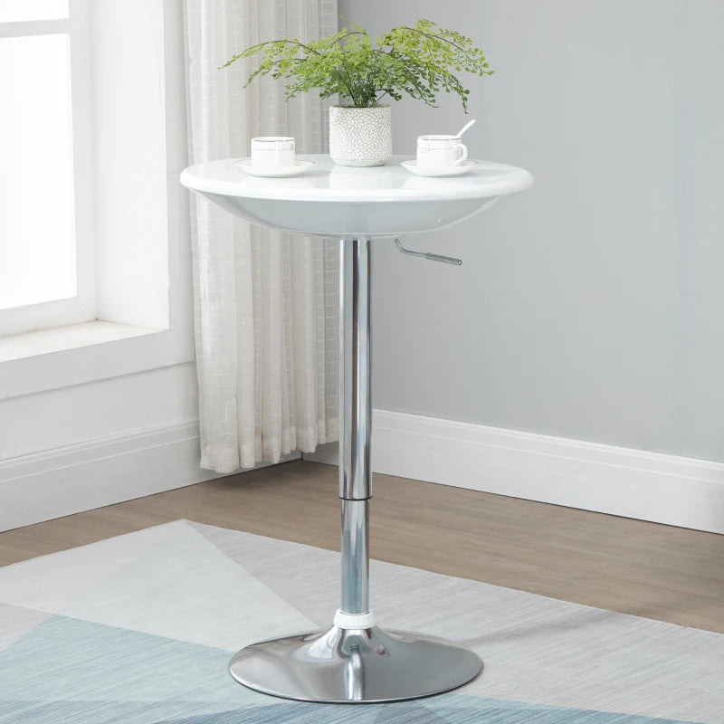 White Adjustable Height Round Bar Table with Swivel Painted Top