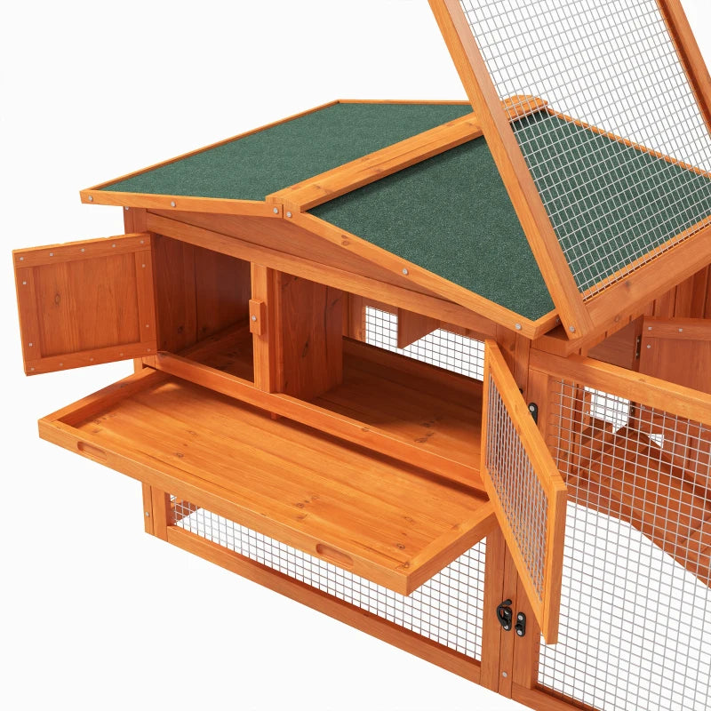 Orange Wooden Rabbit Hutch with Run and Accessories, 156 x 58 x 68cm