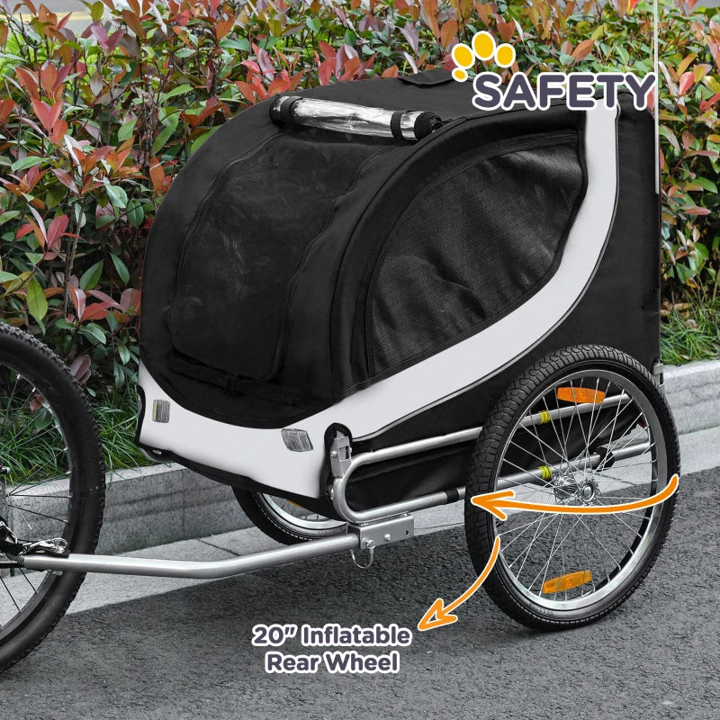 Steel Dog Bike Trailer Pet Carrier for Bicycle - White/Black