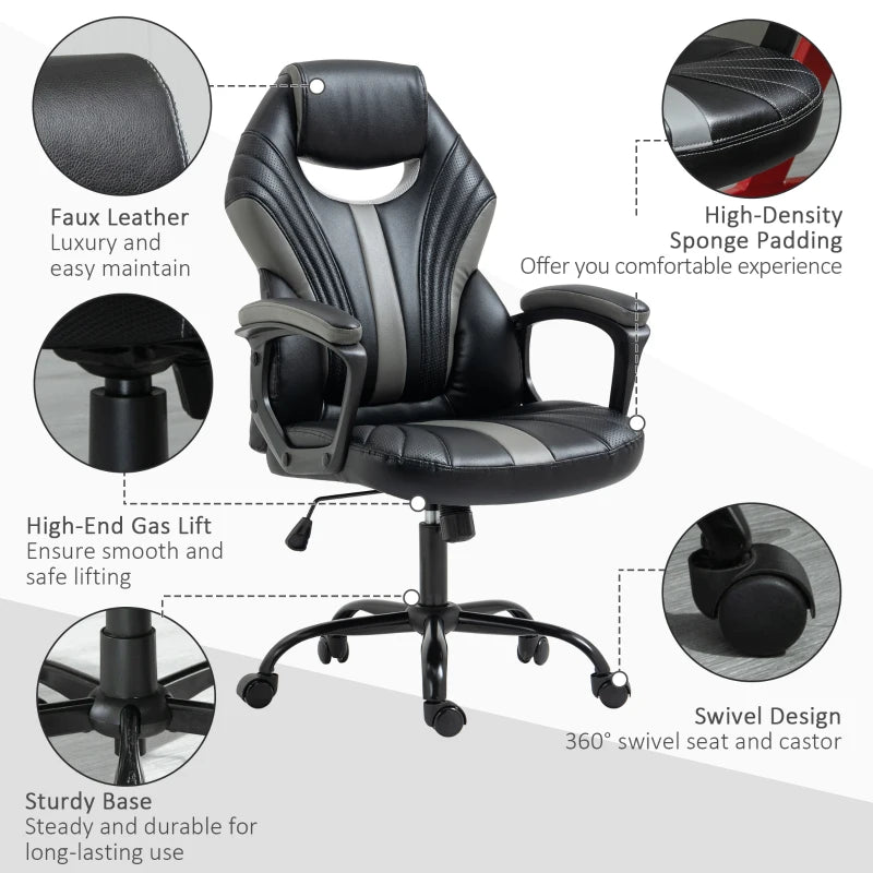 Black Faux Leather Gaming Chair with Swivel Wheels