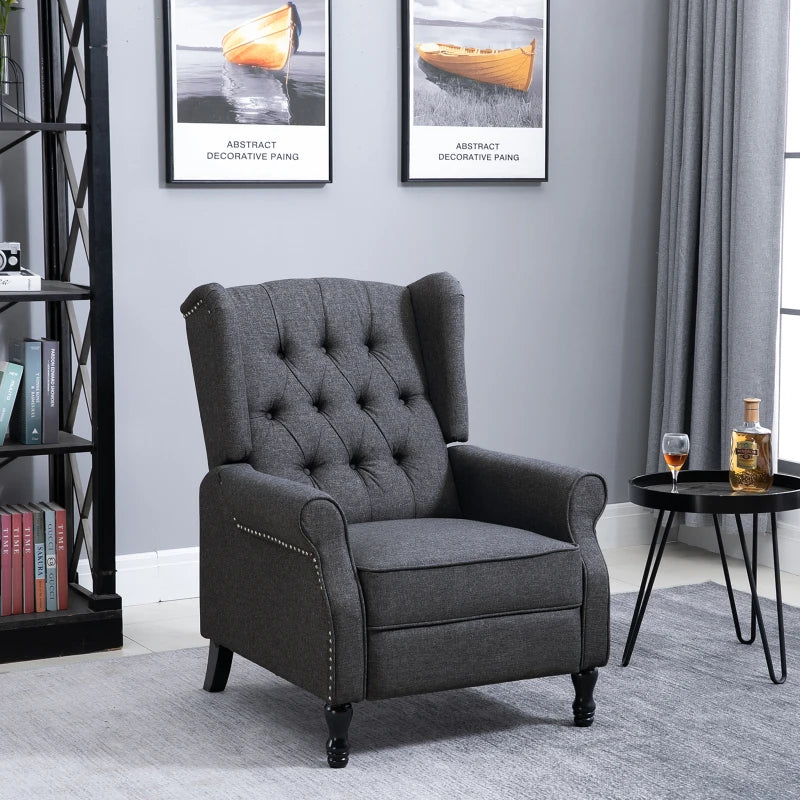 Dark Grey Reclining Wingback Armchair with Footrest