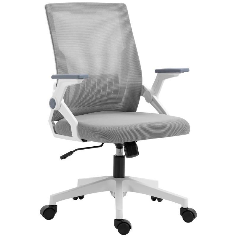 Grey Mesh Office Chair with Lumbar Support & Swivel Wheels