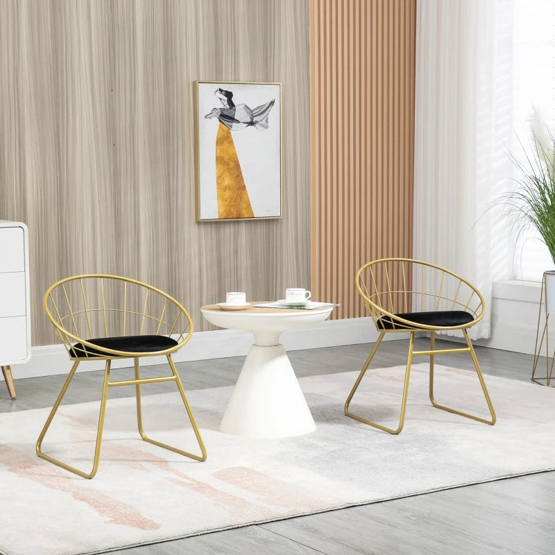 Gold Velvet Dining Chairs Set of 2, Round Back Metal Wire Kitchen Chair