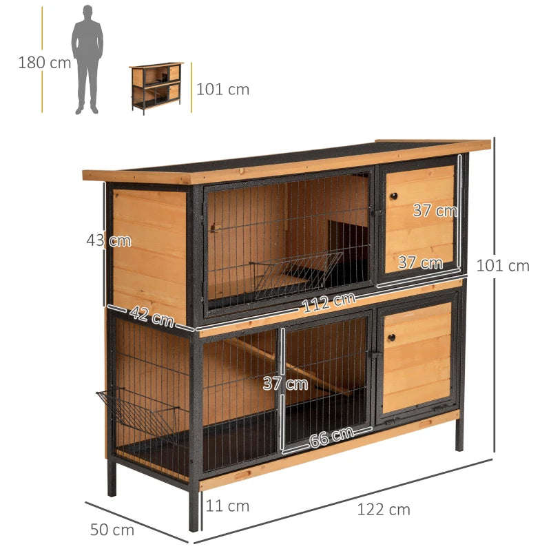 Metal Frame Rabbit Hutch with No-Leak Tray, Light Yellow, 122x50x101cm