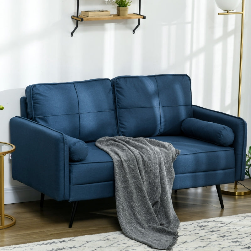 Blue Upholstered 2 Seater Loveseat Sofa with Back Cushions and Pillows