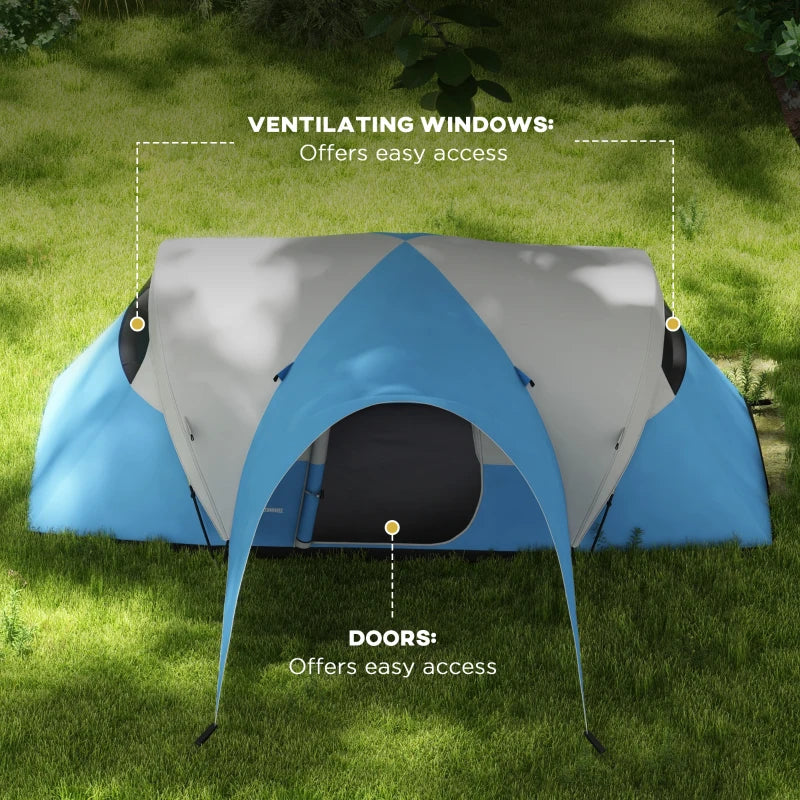 Blue 3000mm Waterproof Camping Tent for 5-6 People with Porch and Groundsheet