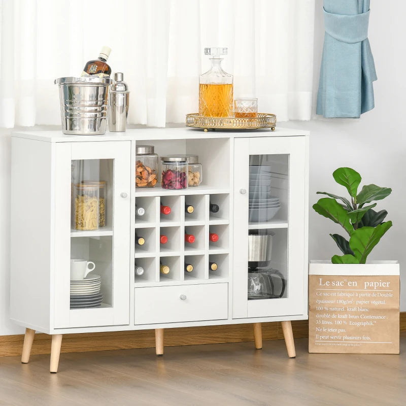 White Modern Glass Door Sideboard with Wine Rack