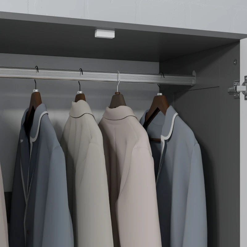 Grey 2-Door Wardrobe with Drawers and Hanging Rod for Bedroom