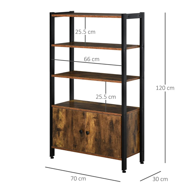 Rustic Brown 3-Tier Industrial Storage Cabinet with Doors