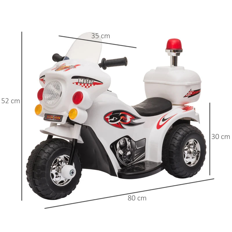 White 3-Wheel Electric Ride-On Motorcycle for Toddlers with Lights and Music