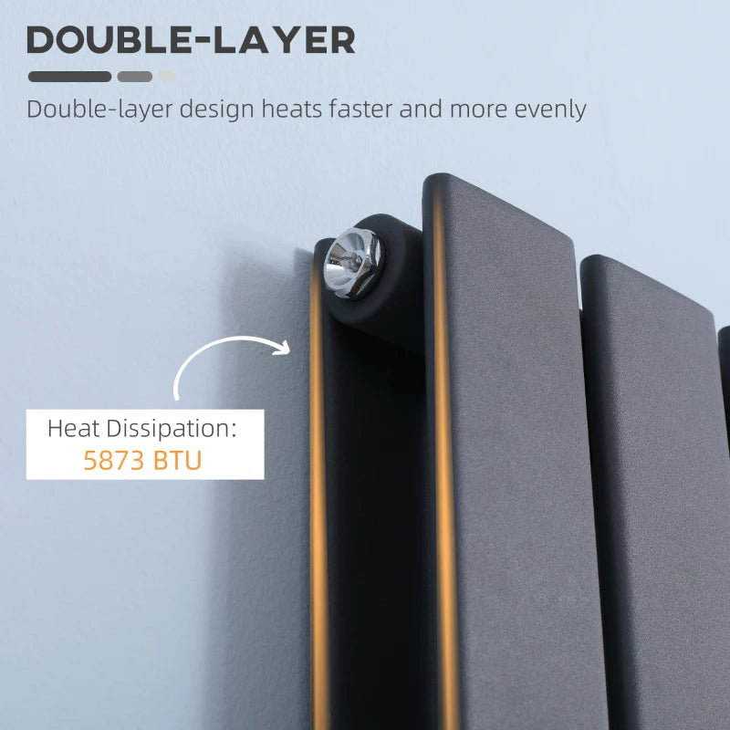 Grey Vertical Designer Radiator - 456 x 1800 mm Double Panel Wall Heater