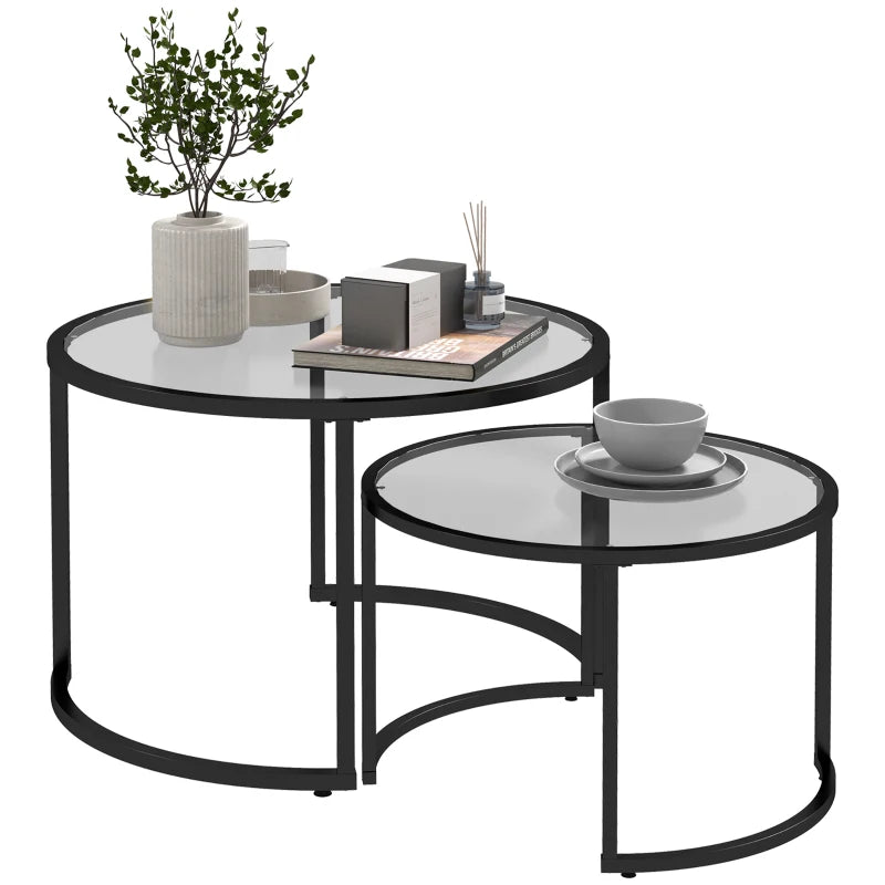 Modern Black Glass Nesting Coffee Tables Set