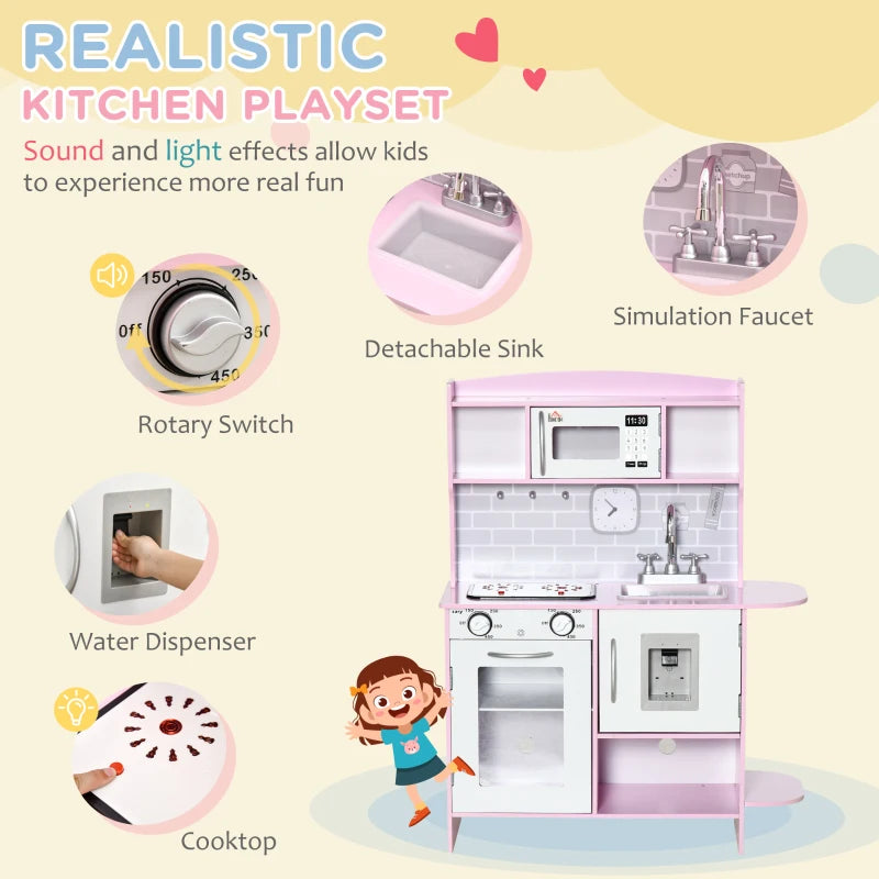 Kids Pink Kitchen Playset with Lights, Sounds, Microwave, Sink & Storage