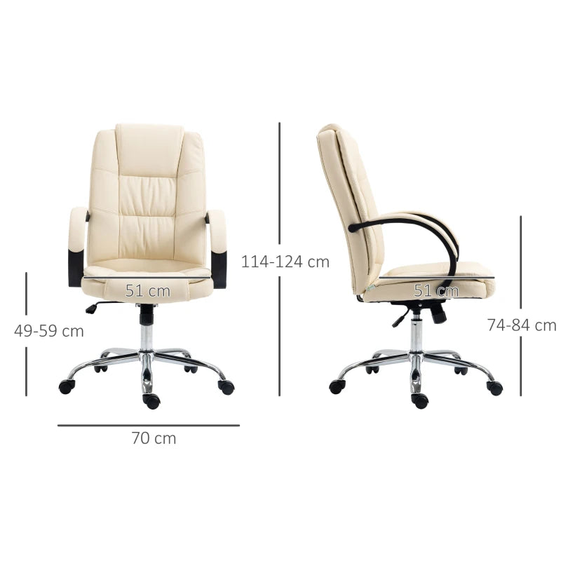 Beige PU Leather Office Swivel Chair with Adjustable Height