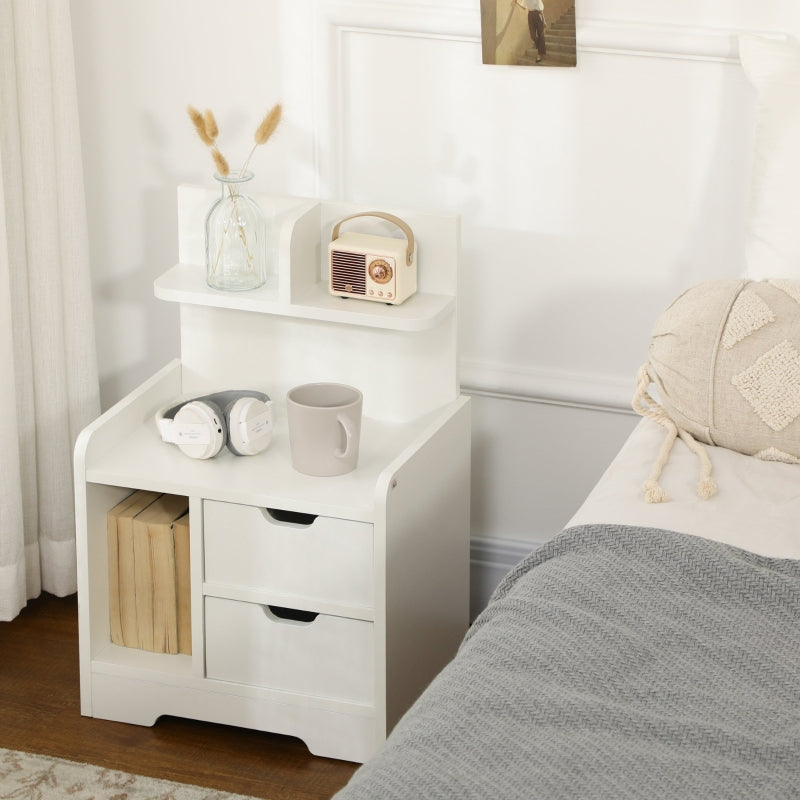 White 2-Drawer Bedside Cabinet with Storage Shelves