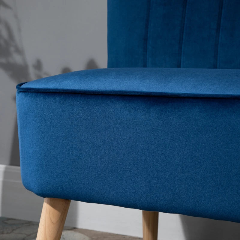 Blue Velvet Double Seat Sofa with High Back and Wood Frame