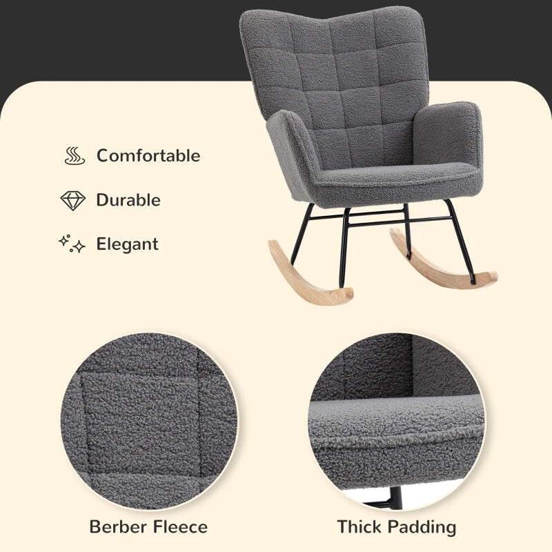 Dark Grey Wingback Nursery Rocking Chair