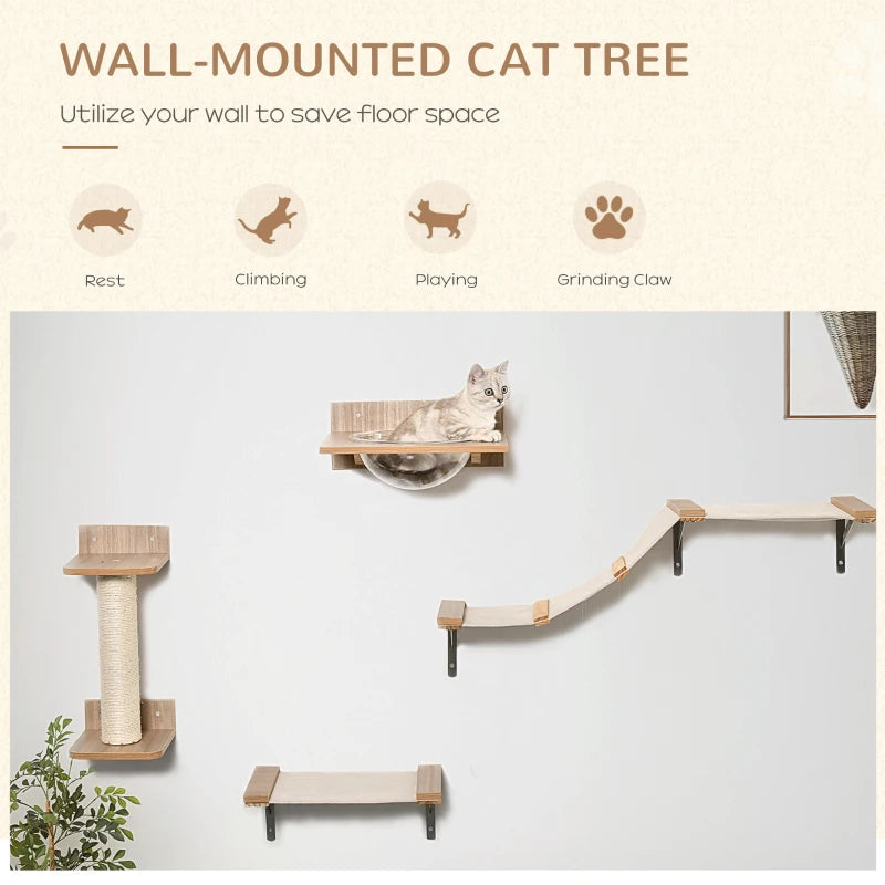 Brown Wall-Mounted Cat Climbing Shelf Set