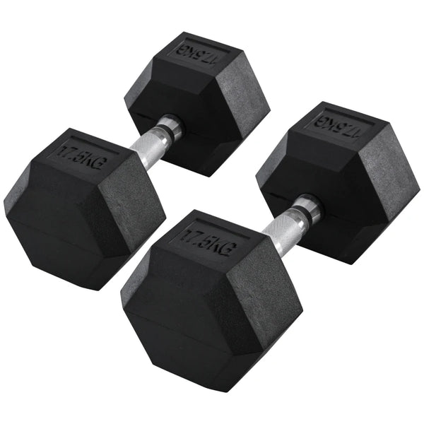 Black Rubber Hex Dumbbell Set - 35kg Total Weight