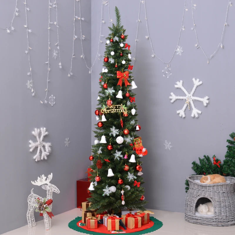 7ft Green Pencil Slim Artificial Christmas Tree with Realistic Branches