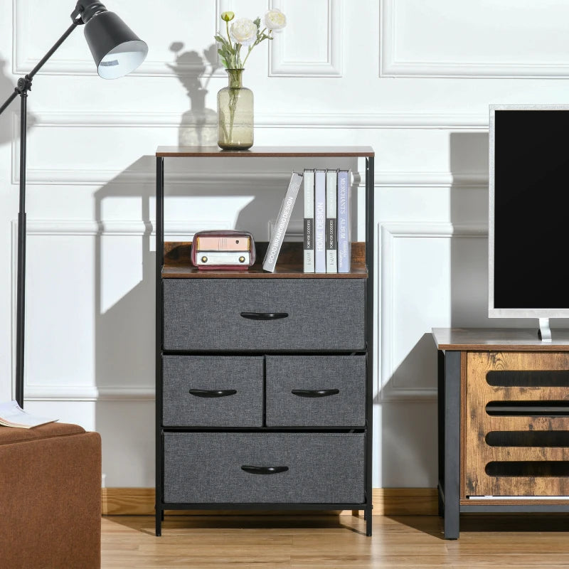 Black 4-Drawer Storage Chest with Shelves - Home Cabinet for Living Room, Bedroom, Entryway