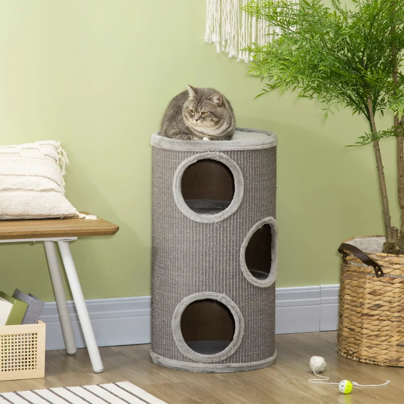 Light Grey Cat Climbing Frame with Sisal Cover and Cozy Platform