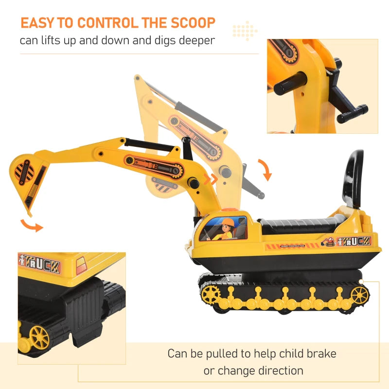 Yellow Ride-On Excavator Toy Tractor Digger