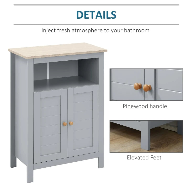 Grey Bathroom Floor Cabinet with Double Doors and Adjustable Shelf