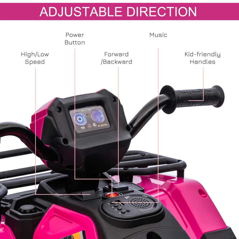 Kids Pink 12V Ride-On Quad Bike with Music and LED Headlights