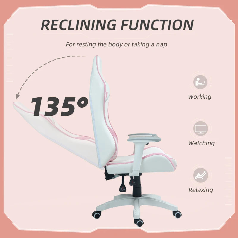 Colour Block Gaming Chair - Pink/White Faux Leather, 135° Recline