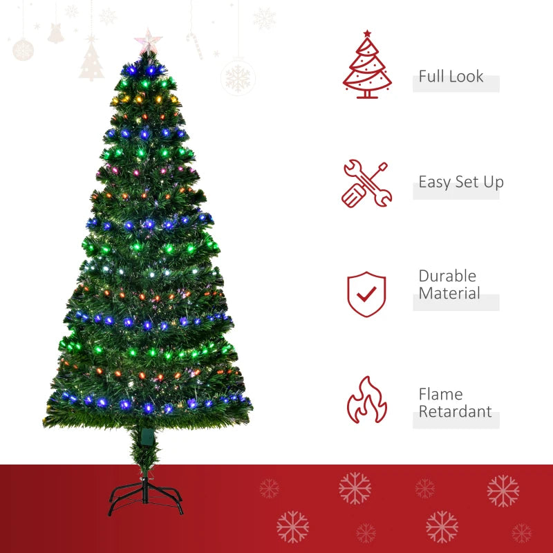 6FT Pre-Lit Fiber Optic Christmas Tree with Star Topper, 6 Color LED Lights