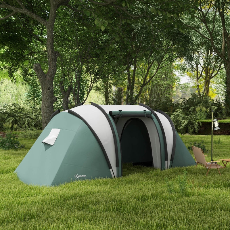 Dark Green 2-Bedroom Waterproof Camping Tent for Family Fishing Hiking