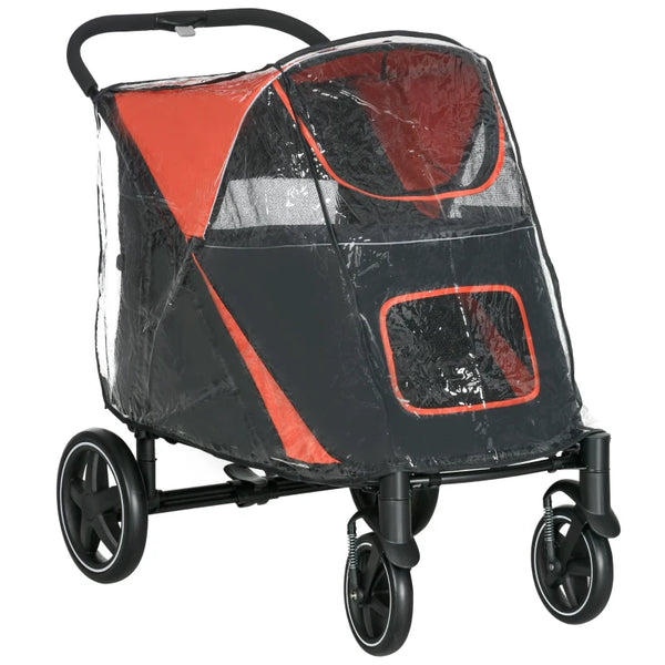 Foldable Red Pet Travel Stroller with Rain Cover for Large & Medium Dogs