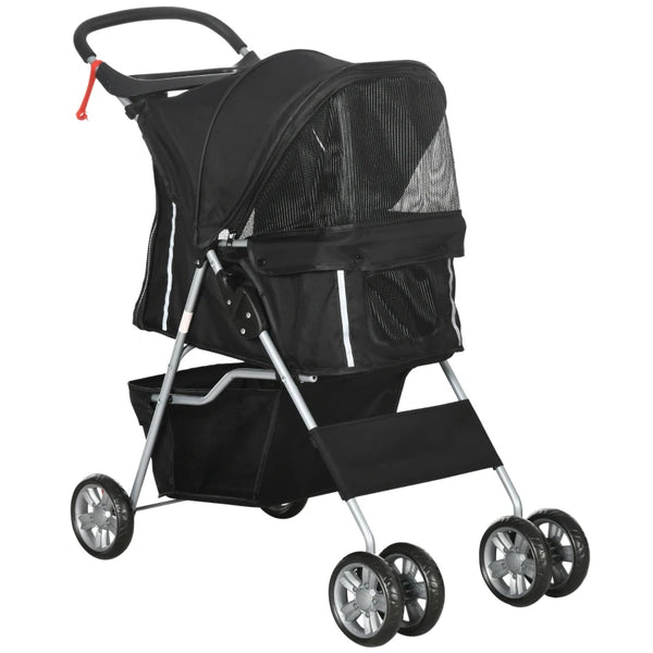 Black Pet Stroller for Small Pets - Foldable Travel Carriage with Wheels