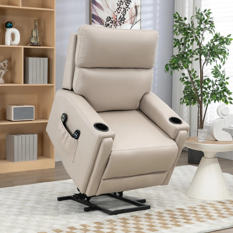 Beige Electric Lift Recliner Chair with Massage and Heat