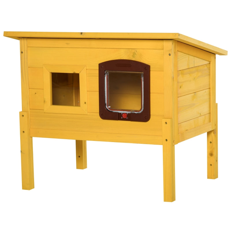 Wooden Outdoor Cat House with Water-Resistant Roof - Grey