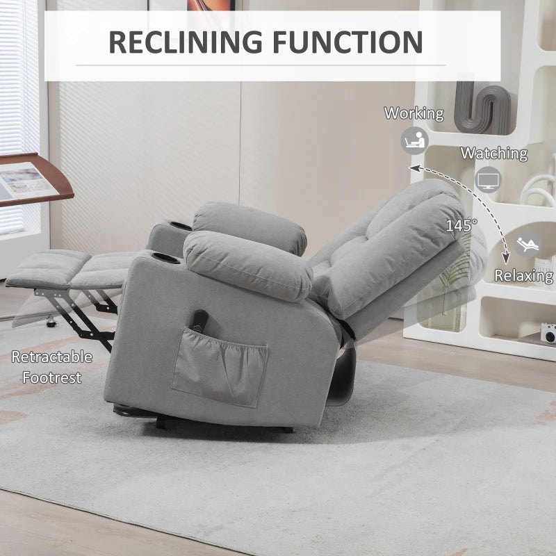 Light Grey Elderly Recliner Chair with Lift Function and Remote Control