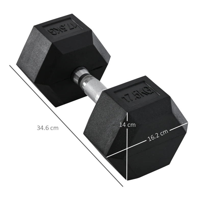 Black 17.5KG Rubber Hex Dumbbell Set - Portable Hand Weights for Home Gym