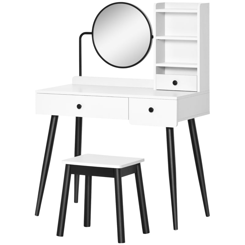 White Vanity Dressing Table Set with Mirror, Stool, and Storage