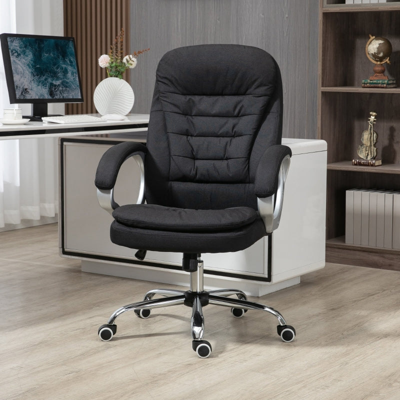 Black Linen Ergonomic Office Task Chair with Armrests & Swivel Wheels