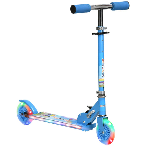 Blue Kids Scooter with Lights and Music - Adjustable Height, Foldable Frame