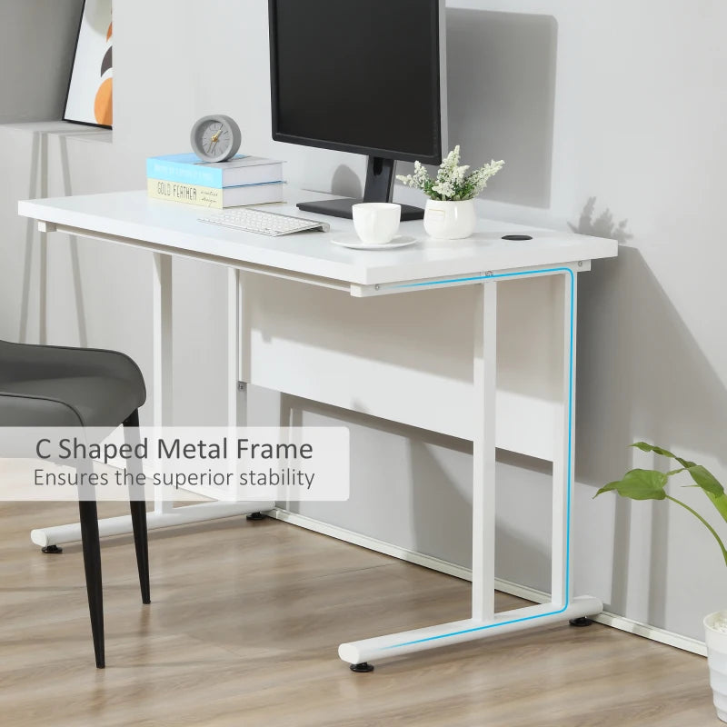 White Home Office Computer Desk with Cable Management, 120x60x75cm