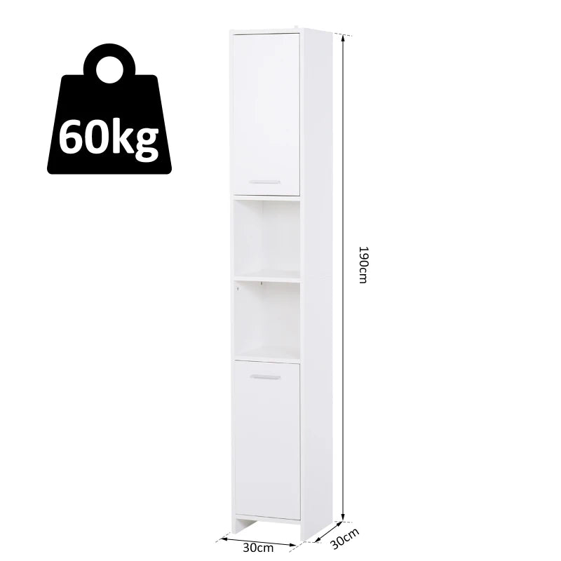 White Slim Tall Bathroom Storage Cabinet with Door & Shelves