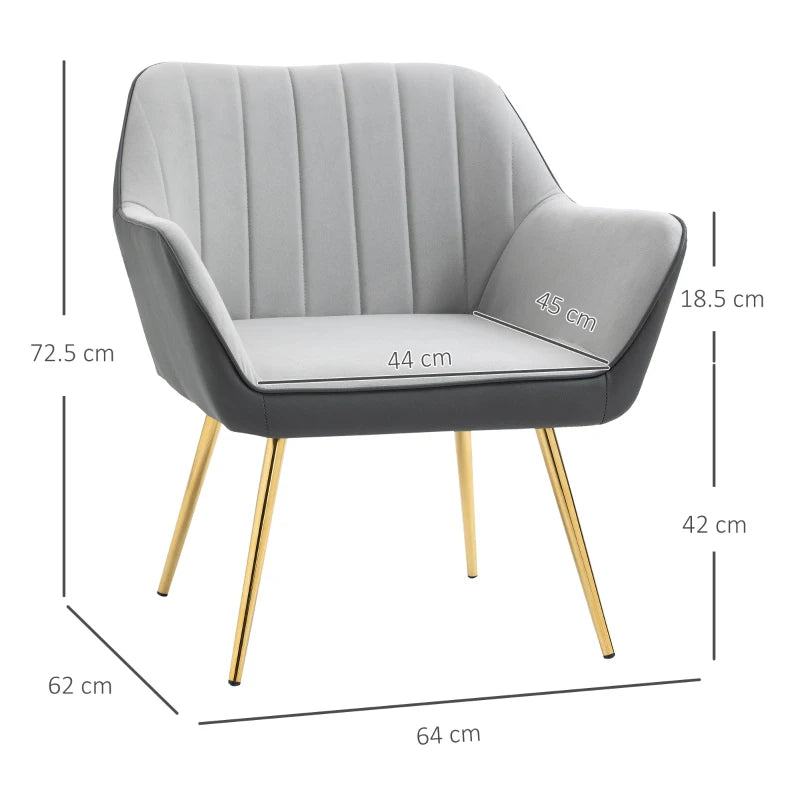 Light Grey Velvet Armchairs with Golden Steel Legs, Set of 2