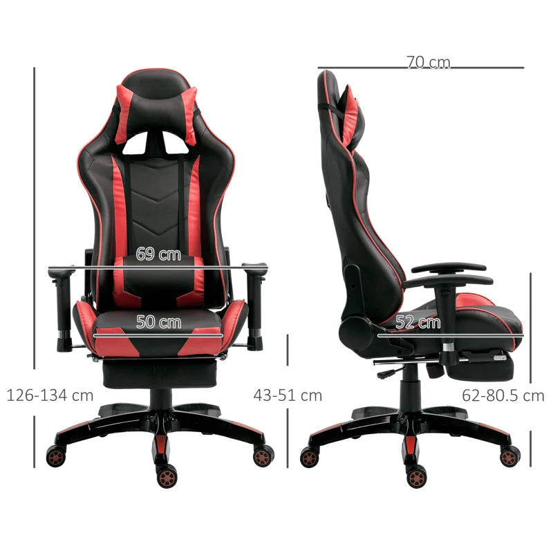 Red Black High-Back Gaming Chair with Footrest