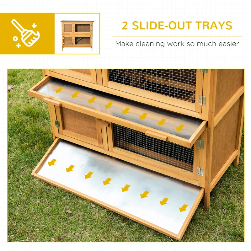 Brown 2-Tier Rabbit Hutch with Removable Trays - Ideal for 1-2 Rabbits