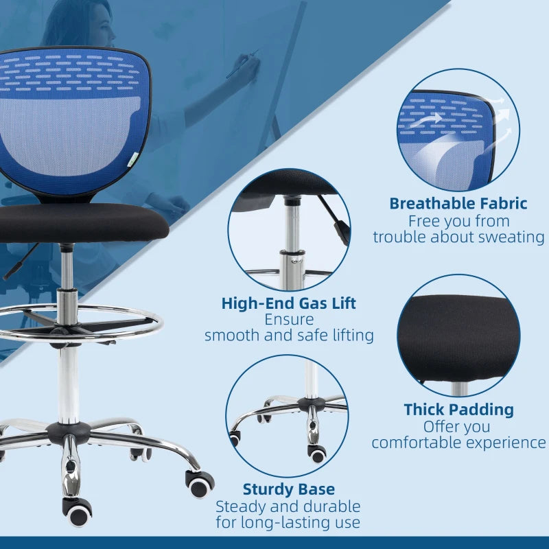 Dark Blue Mesh Drafting Chair with Lumbar Support