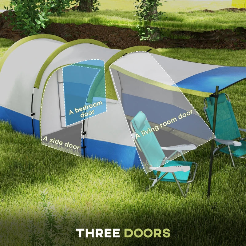 Green 3-Person 2-Room Tent with Porch and Accessories