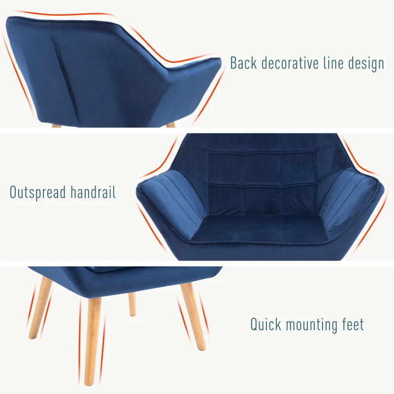 Blue Padded Armchair with Wooden Legs - Home Furniture Seating