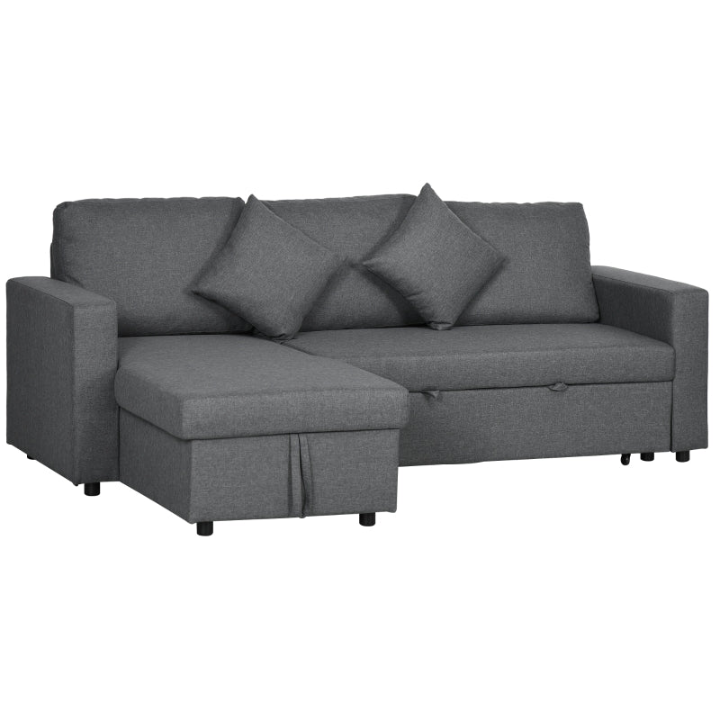 Dark Grey Sofa Bed with Storage, 3 Seater Pull Out Couch